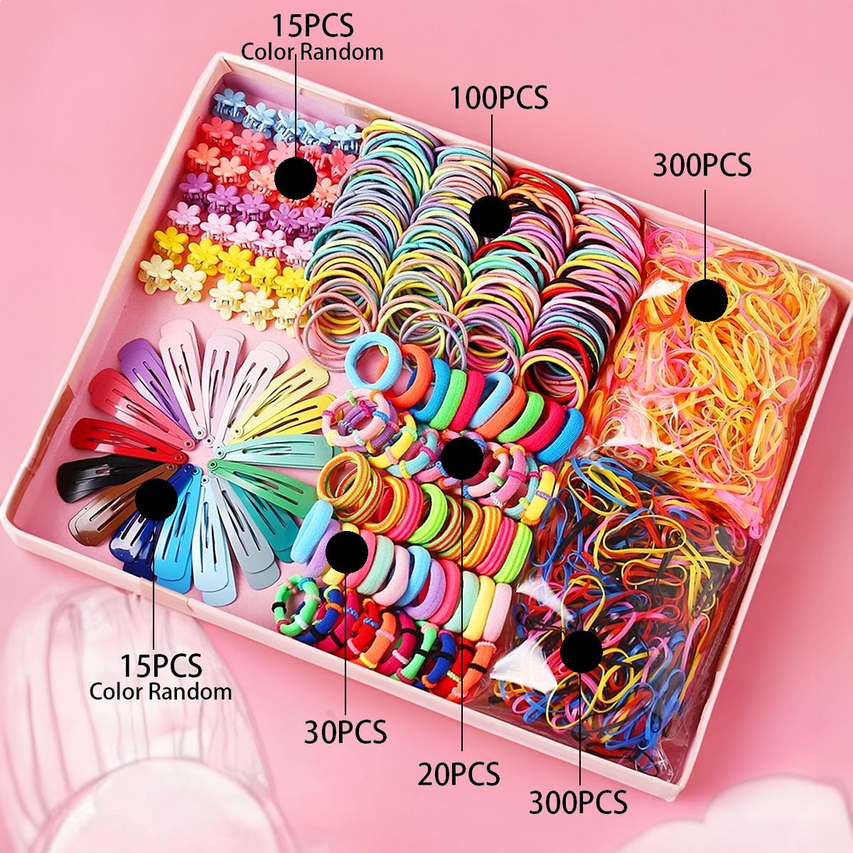 780-Piece Cute Hair Accessories Gift Set with Elastic Rubber Bands & Hair Clips Organizer Box - Perfect Gift for Girls