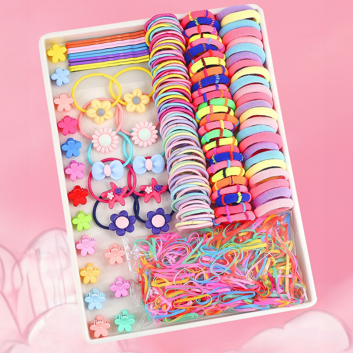 780-Piece Cute Hair Accessories Gift Set with Elastic Rubber Bands & Hair Clips Organizer Box - Perfect Gift for Girls