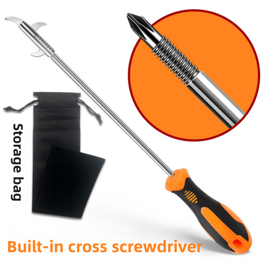 Multifunctional Car Tire Stone Remover Hook with Storage Bag, Zinc Alloy 4-Head Pick & Tire Brush – 28cm Stainless Steel Cleaning Tool Built-In Screwdriver and Emergency Window Breaker