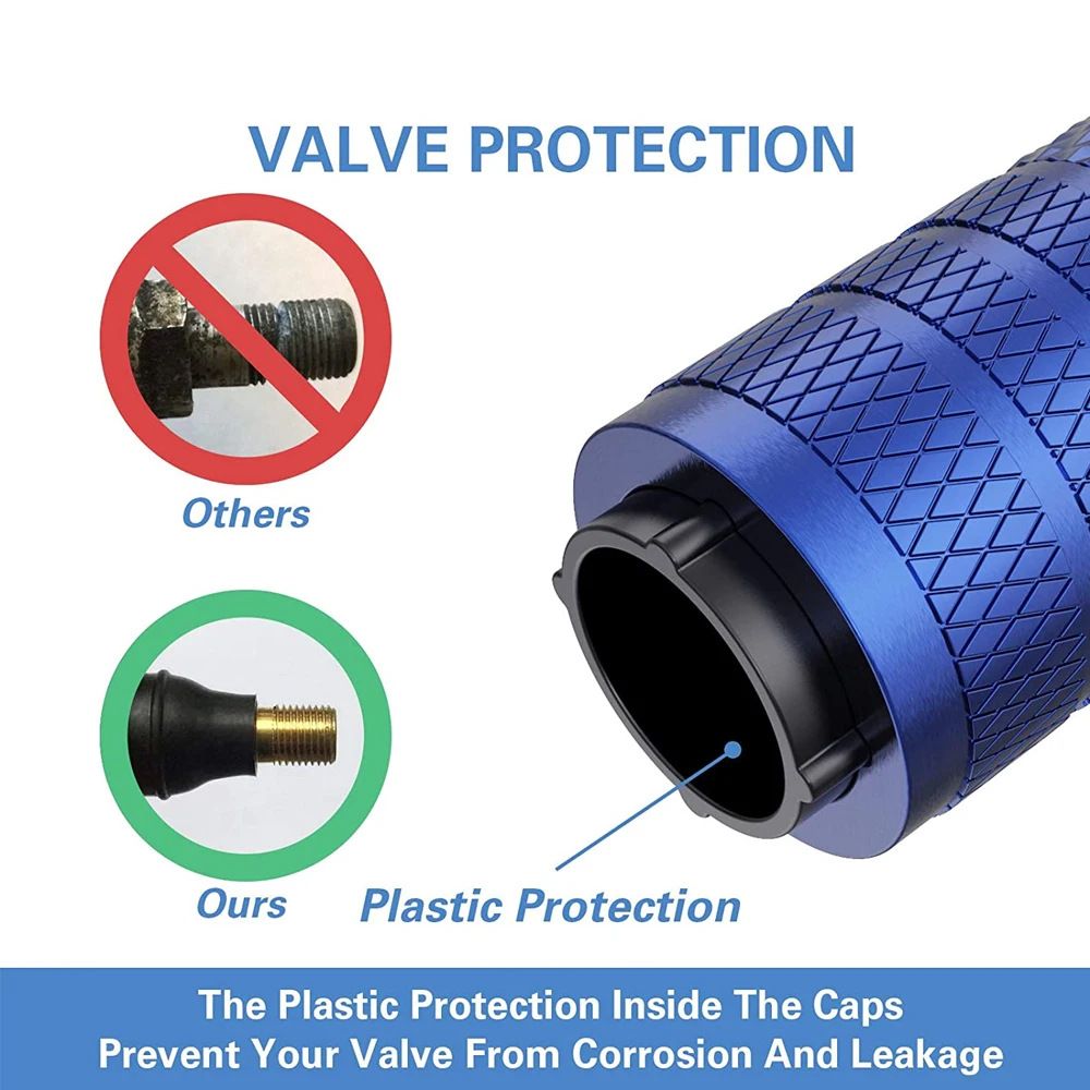 4-Pack Blue Aluminum Car Tyre Valve Stem Caps - Heavy Duty Dustproof Air Valve Covers with Internal Anti-Seize Plastic Lining for Cars SUVs Trucks