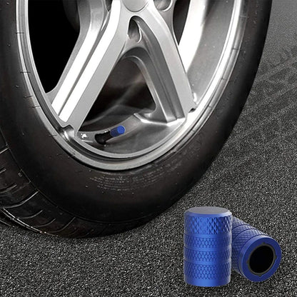 4-Pack Blue Aluminum Car Tyre Valve Stem Caps - Heavy Duty Dustproof Air Valve Covers with Internal Anti-Seize Plastic Lining for Cars SUVs Trucks
