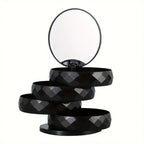 2-Pack 4-Tier Rotating Jewelry Organizer Box with Adjustable Mirror & Diamond Cut Design – Compact 360° Swivel Earring Stud Necklace Storage Box for Vanity Countertop, 10 x 10cm, Black