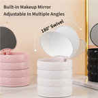 2-Pack 4-Tier Rotating Jewelry Organizer Box with Adjustable Mirror & Diamond Cut Design – Compact 360° Swivel Earring Stud Necklace Storage Box for Vanity Countertop, 10 x 10cm, Black