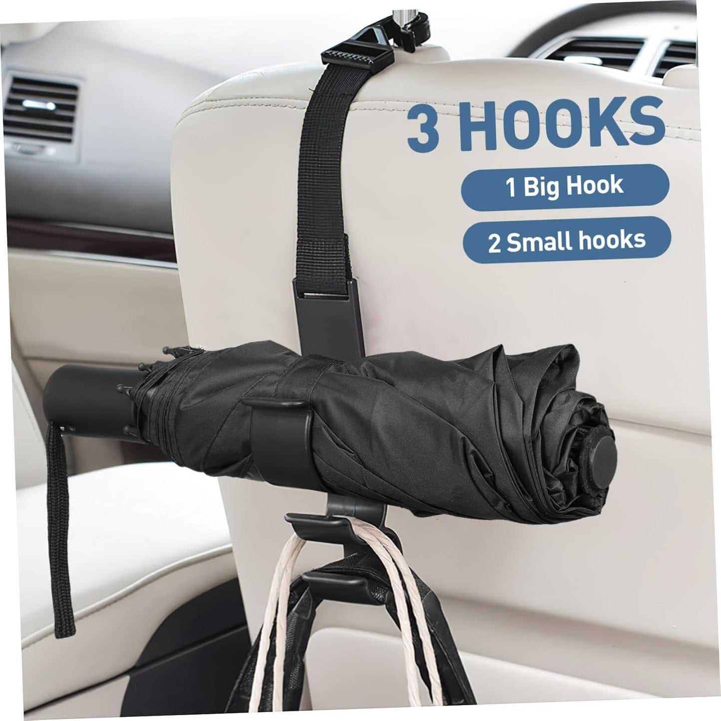 2PCS Multifunctional Car Seat Back Triple Hooks Organizer for Purses Umbrellas and Bags – Heavy Duty 15kg Easy Install Headrest Hangers for Car Interior Storage