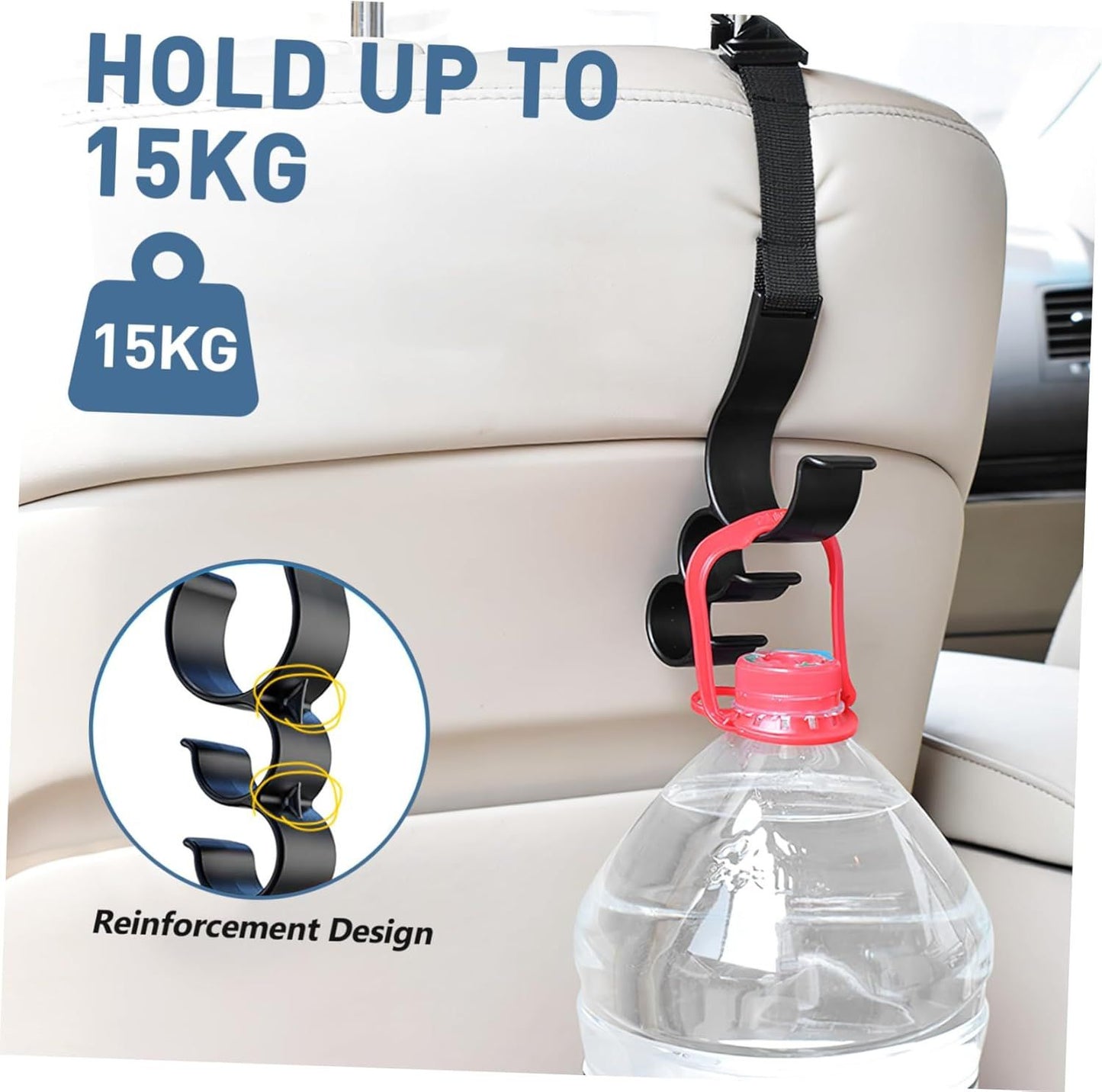 2PCS Multifunctional Car Seat Back Triple Hooks Organizer for Purses Umbrellas and Bags – Heavy Duty 15kg Easy Install Headrest Hangers for Car Interior Storage