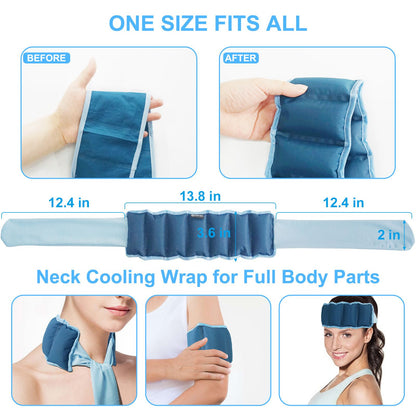 Blue and Grey Reusable Evaporative Physical Cooling Scarf – Long Ice Neck Wrap Bandana with Hydrogel Crystals for Outdoor Sports, Fitness & Heatwave Alleviation