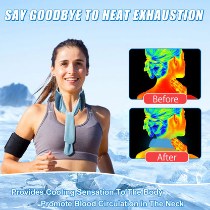 Blue and Grey Reusable Evaporative Physical Cooling Scarf – Long Ice Neck Wrap Bandana with Hydrogel Crystals for Outdoor Sports, Fitness & Heatwave Alleviation