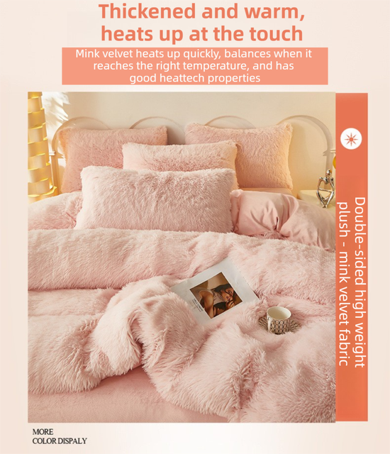 Khaki Luxury Thick Plush 4 Piece Bedding Set for 1.5m & 1.8m Beds – Winter Ultra Soft Warm Bedding with Double-Sided Faux Mink Fur & Crystal Velvet, includes 200 x 230CM Quilt Cover, 230 X 250cm Flat Sheet and 2PCS  48 × 74CM Pillowcases