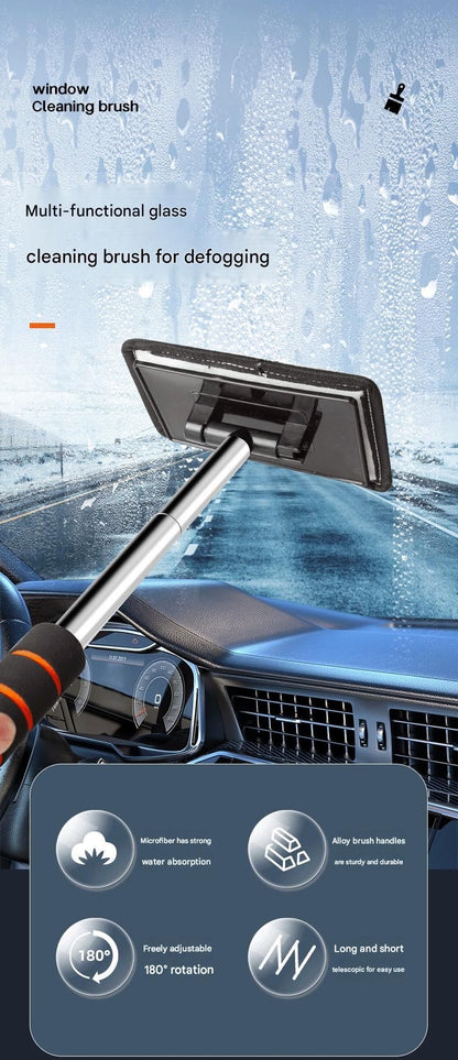 Orange Telescopic Car Windshield Cleaning Brush with 3 Replacement Microfiber- Aluminium Alloy Extendable Handle, 180° Rotatable Microfibre Head, Anti-Fog & Streak-Free Glass Wiper for Car & Home Use, Soft Grip Foam Handle