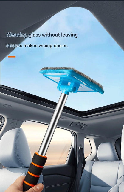 Orange Telescopic Car Windshield Cleaning Brush with 3 Replacement Microfiber- Aluminium Alloy Extendable Handle, 180° Rotatable Microfibre Head, Anti-Fog & Streak-Free Glass Wiper for Car & Home Use, Soft Grip Foam Handle