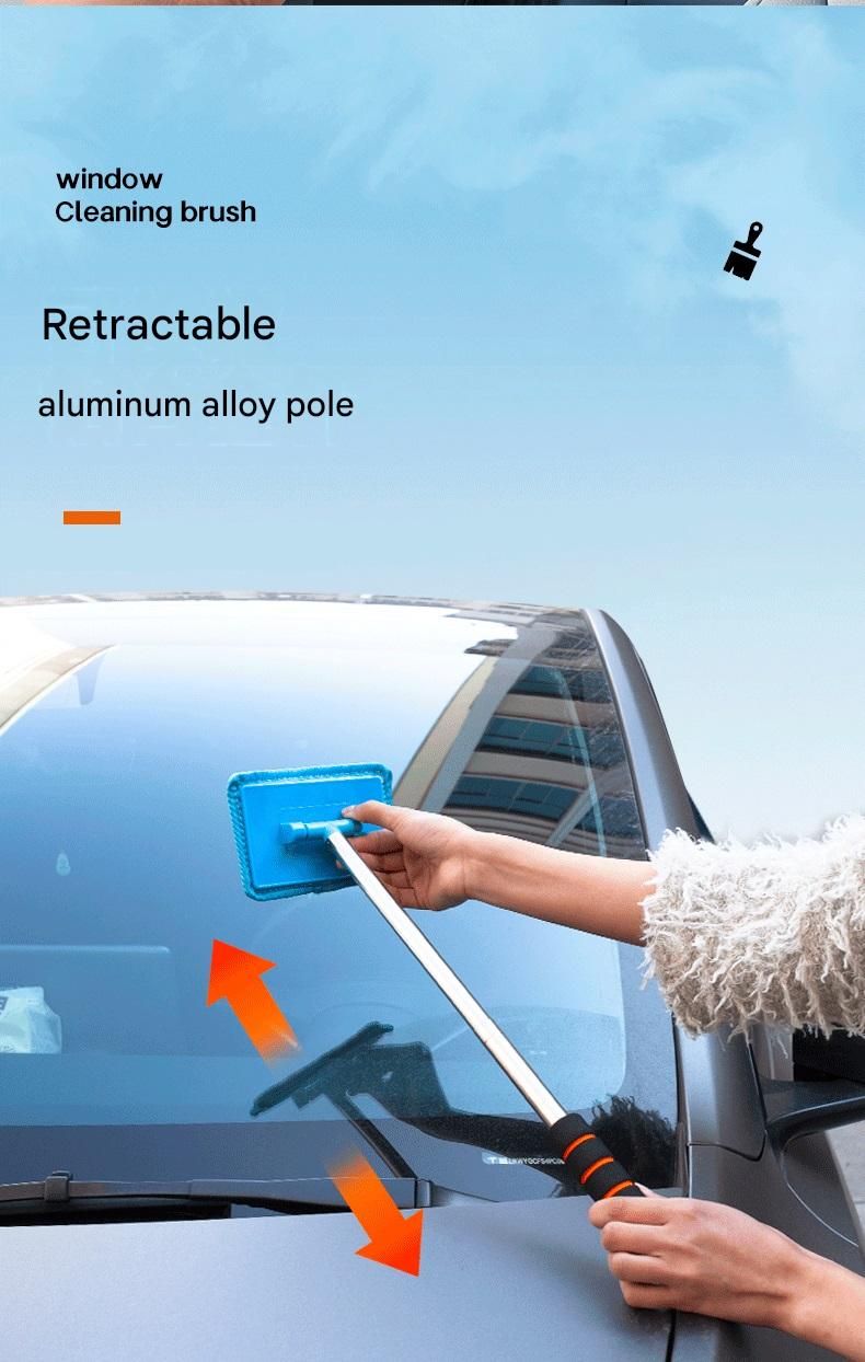 Orange Telescopic Car Windshield Cleaning Brush with 3 Replacement Microfiber- Aluminium Alloy Extendable Handle, 180° Rotatable Microfibre Head, Anti-Fog & Streak-Free Glass Wiper for Car & Home Use, Soft Grip Foam Handle