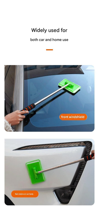 Orange Telescopic Car Windshield Cleaning Brush with 3 Replacement Microfiber- Aluminium Alloy Extendable Handle, 180° Rotatable Microfibre Head, Anti-Fog & Streak-Free Glass Wiper for Car & Home Use, Soft Grip Foam Handle