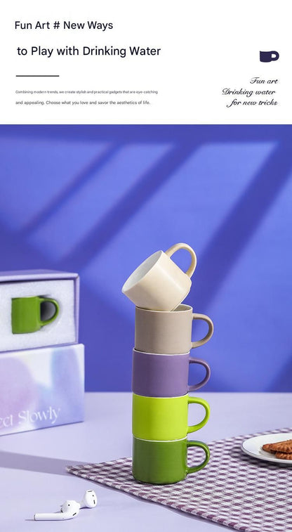 5-piece "Colorful One-Shot Mug" Ceramic Mug Set – Nordic color scheme, smooth handle, rounded rim, exquisite gift box – 80ml mini mugs, suitable for coffee, tea, espresso, and as a perfect gift.