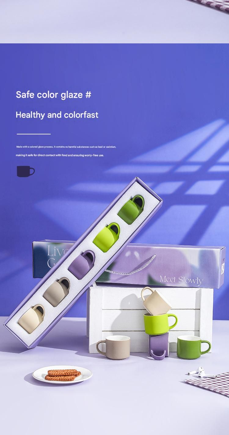 5-piece "Colorful One-Shot Mug" Ceramic Mug Set – Nordic color scheme, smooth handle, rounded rim, exquisite gift box – 80ml mini mugs, suitable for coffee, tea, espresso, and as a perfect gift.