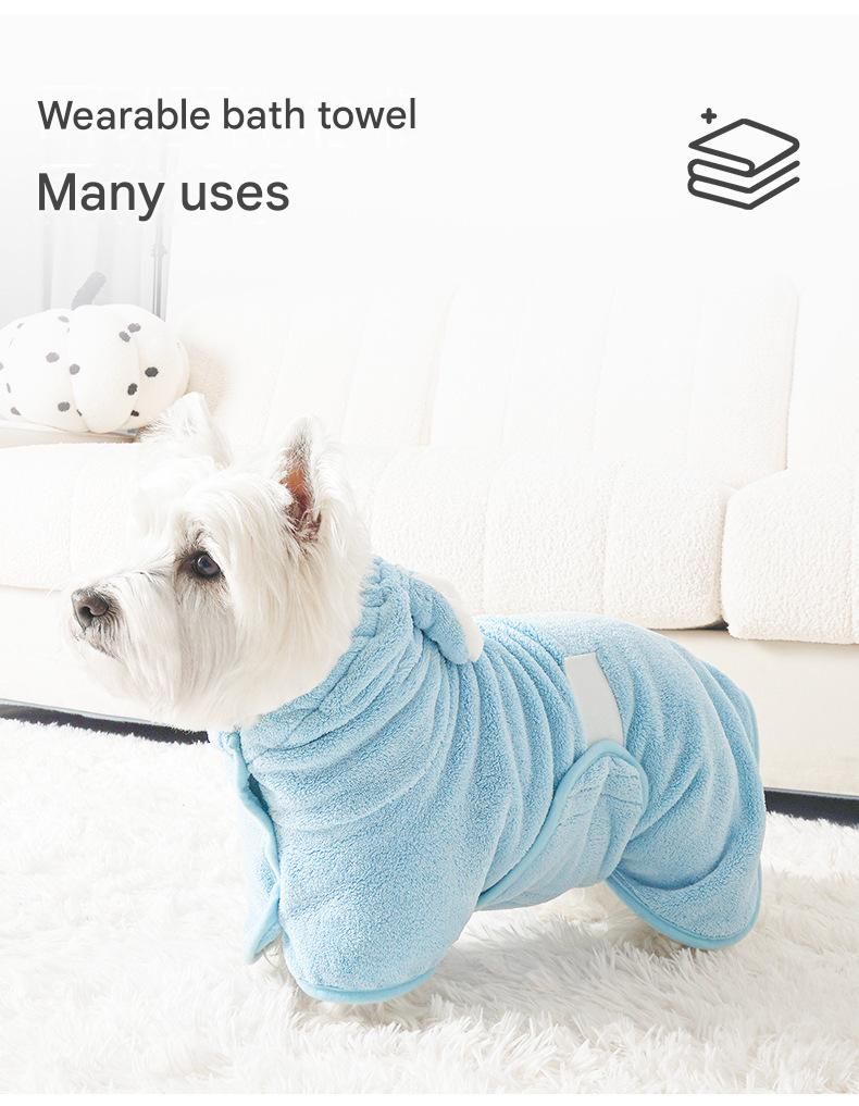 Blue XL size Pet Drying Robe with Hood - Quick Dry Coral Fleece Towel for Dogs and Cats, Super Absorbent Bathrobe with Cute Rabbit Ears, Adjustable Fit for All Sizes, Easy to Wear and Machine Washable