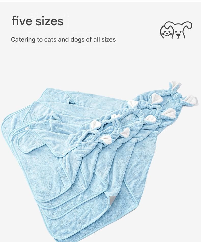 Blue XL size Pet Drying Robe with Hood - Quick Dry Coral Fleece Towel for Dogs and Cats, Super Absorbent Bathrobe with Cute Rabbit Ears, Adjustable Fit for All Sizes, Easy to Wear and Machine Washable