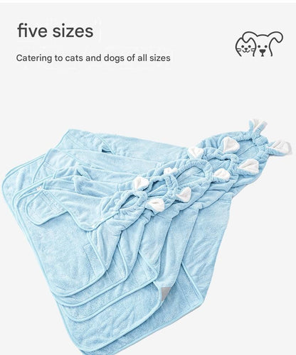 Blue XL size Pet Drying Robe with Hood - Quick Dry Coral Fleece Towel for Dogs and Cats, Super Absorbent Bathrobe with Cute Rabbit Ears, Adjustable Fit for All Sizes, Easy to Wear and Machine Washable