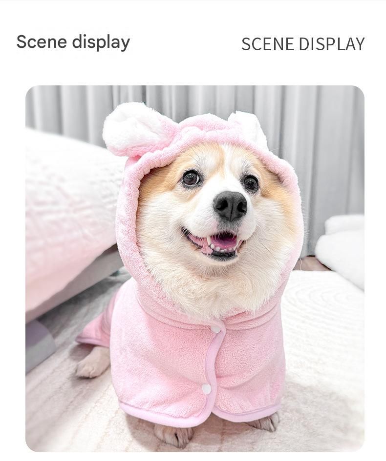 Blue XL size Pet Drying Robe with Hood - Quick Dry Coral Fleece Towel for Dogs and Cats, Super Absorbent Bathrobe with Cute Rabbit Ears, Adjustable Fit for All Sizes, Easy to Wear and Machine Washable