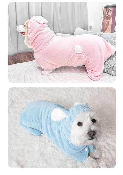 Blue XL size Pet Drying Robe with Hood - Quick Dry Coral Fleece Towel for Dogs and Cats, Super Absorbent Bathrobe with Cute Rabbit Ears, Adjustable Fit for All Sizes, Easy to Wear and Machine Washable