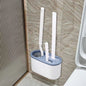 Blue Toilet Brush Set with Holder - 3-in-1 Wall Mounted Bathroom Cleaning Kit, TPR Soft Bristle & 360° Globe Brush, No-Drill Adhesive Base, Space Saving Design for Home, Apartment, Rental