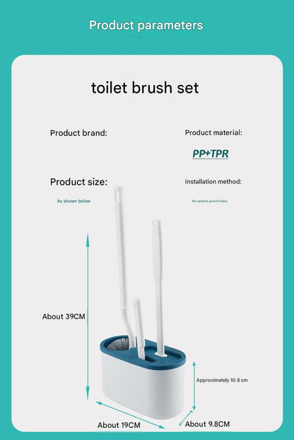 Blue Toilet Brush Set with Holder - 3-in-1 Wall Mounted Bathroom Cleaning Kit, TPR Soft Bristle & 360° Globe Brush, No-Drill Adhesive Base, Space Saving Design for Home, Apartment, Rental