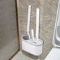 White Toilet Brush Set with Holder - 3-in-1 Wall Mounted Bathroom Cleaning Kit, TPR Soft Bristle & 360° Globe Brush, No-Drill Adhesive Base, Space Saving Design for Home, Apartment, Rental