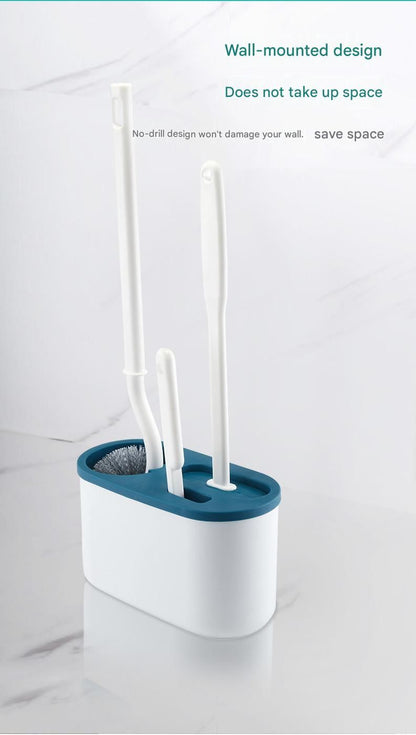 White Toilet Brush Set with Holder - 3-in-1 Wall Mounted Bathroom Cleaning Kit, TPR Soft Bristle & 360° Globe Brush, No-Drill Adhesive Base, Space Saving Design for Home, Apartment, Rental