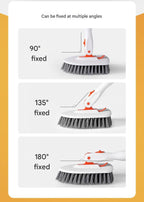 5-piece(Three-section pole+stiff brush+ base plate+fiber cloth+scouring pad) Long Handle Bathroom Floor Scrub Brush  - 180° Rotating Angle, Stainless Steel Pole, Corner Cleaning Design for Tiles, Grout, Bathtub, Shower - Heavy Duty Cleaning Tool