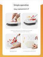 5-piece(Three-section pole+stiff brush+ base plate+fiber cloth+scouring pad) Long Handle Bathroom Floor Scrub Brush  - 180° Rotating Angle, Stainless Steel Pole, Corner Cleaning Design for Tiles, Grout, Bathtub, Shower - Heavy Duty Cleaning Tool