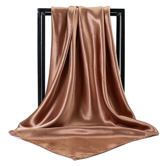 90x90cm Brown Solid Color Satin Square Scarf for Women - Imitation Silk Headscarf & Neck Scarf, Lightweight Large Size Shawl for Professional, Airline Stewardess, Daily Wear - Versatile All-Season Accessory