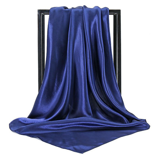 90x90cm Navy blue Solid Color Satin Square Scarf for Women - Imitation Silk Headscarf & Neck Scarf, Lightweight Large Size Shawl for Professional, Airline Stewardess, Daily Wear - Versatile All-Season Accessory