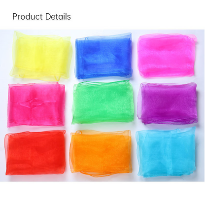 6-piece 60*60 cm(Red and Orange and Yellow and Green and Blue and Purple) Kids Magic Scarf Set -  Colourful Chiffon Dance Scarves for Performance Play, Lightweight Rainbow Juggling Scarves, Creative Movement and Party Game Props
