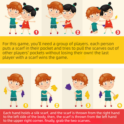 6-piece 60*60 cm(Red and Pink and Yellow and Green and Blue and Purple) Kids Magic Scarf Set -  Colourful Chiffon Dance Scarves for Performance Play, Lightweight Rainbow Juggling Scarves, Creative Movement and Party Game Props