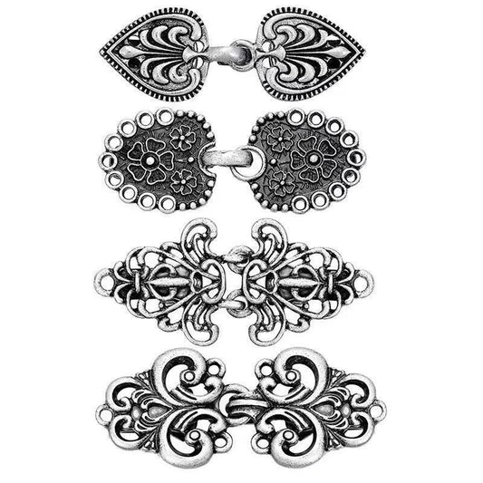 4 pcs Silvery Vintage Sweater Shawl Clip Brooch - Decorative Cardigan Collar Fastener with Rhinestone and Floral Design, Retro Alloy Cape Clasp for Scarves, Shawls and Knitwear