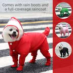Green S size Full Coverage Pet Raincoat Jumpsuit Waterproof Dog Rain Suit with Attached Shoes and Tail Cover-Lightweight Hooded Dog Poncho for Small Dogs