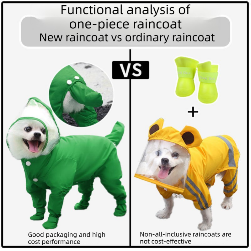 Pink S size Full Coverage Pet Raincoat Jumpsuit Waterproof Dog Rain Suit with Attached Shoes and Tail Cover-Lightweight Hooded Dog Poncho for Small Dogs