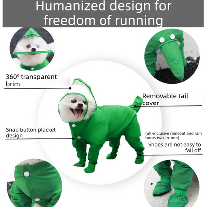 Pink XL size Full Coverage Pet Raincoat Jumpsuit Waterproof Dog Rain Suit with Attached Shoes and Tail Cover-Lightweight Hooded Dog Poncho for Small Dogs