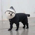 Black M size Full Coverage Pet Raincoat Jumpsuit Waterproof Dog Rain Suit with Attached Shoes and Tail Cover-Lightweight Hooded Dog Poncho for Small Dogs