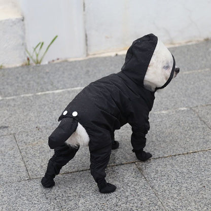 Black M size Full Coverage Pet Raincoat Jumpsuit Waterproof Dog Rain Suit with Attached Shoes and Tail Cover-Lightweight Hooded Dog Poncho for Small Dogs