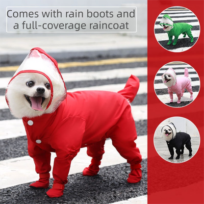 Black L size Full Coverage Pet Raincoat Jumpsuit Waterproof Dog Rain Suit with Attached Shoes and Tail Cover-Lightweight Hooded Dog Poncho for Small Dogs