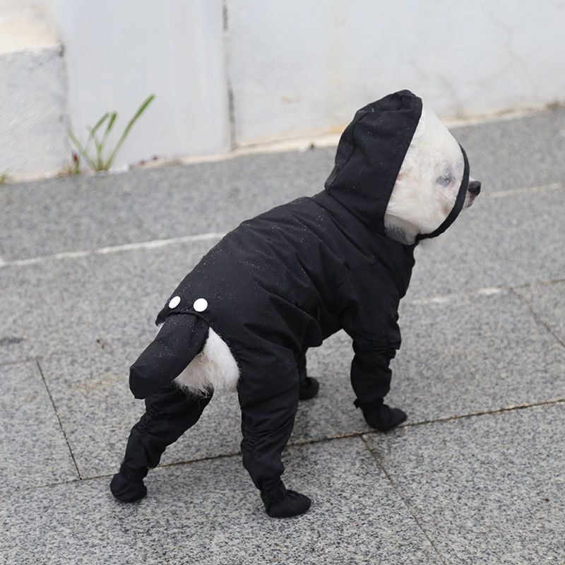 Black L size Full Coverage Pet Raincoat Jumpsuit Waterproof Dog Rain Suit with Attached Shoes and Tail Cover-Lightweight Hooded Dog Poncho for Small Dogs