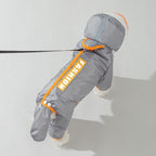 Grey and Orange M size Dog Raincoat with Leash Access and Transparent Hood - Waterproof Full Body Pet Rain Suit for Small and Medium Dogs, Reflective Trim, Removable Tail Cover, Outdoor Walking Apparel