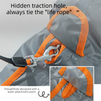 Grey and Orange M size Dog Raincoat with Leash Access and Transparent Hood - Waterproof Full Body Pet Rain Suit for Small and Medium Dogs, Reflective Trim, Removable Tail Cover, Outdoor Walking Apparel