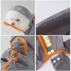 Grey and Orange L size Dog Raincoat with Leash Access and Transparent Hood - Waterproof Full Body Pet Rain Suit for Small and Medium Dogs, Reflective Trim, Removable Tail Cover, Outdoor Walking Apparel