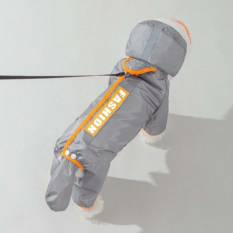 Grey and Orange XL size Dog Raincoat with Leash Access and Transparent Hood - Waterproof Full Body Pet Rain Suit for Small and Medium Dogs, Reflective Trim, Removable Tail Cover, Outdoor Walking Apparel