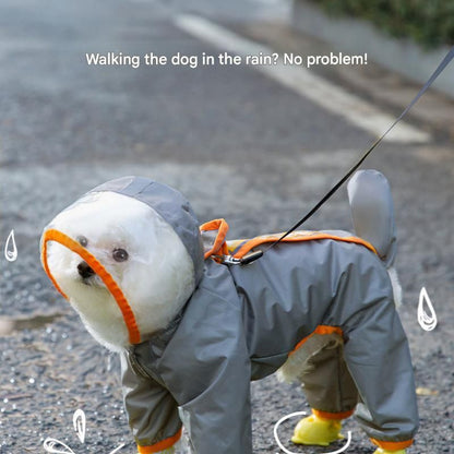Grey and Green XL size Dog Raincoat with Leash Access and Transparent Hood - Waterproof Full Body Pet Rain Suit for Small and Medium Dogs, Reflective Trim, Removable Tail Cover, Outdoor Walking Apparel