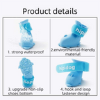 Blue M size Waterproof Dog Rain Boots Set of 4 - Cartoon Dolphin Design Shape PVC Pet Shoes with Adjustable Hook and Loop Straps, Anti Slip Paw Protectors for Small Dogs and Puppy Outdoor Walks