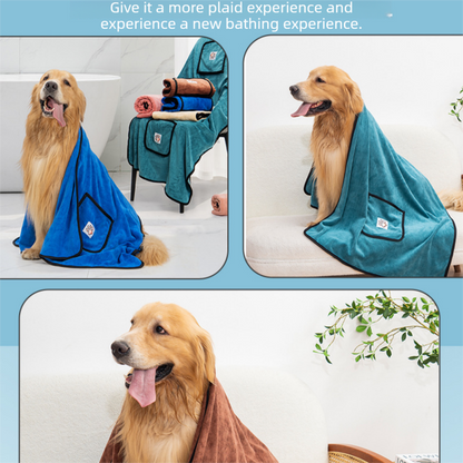 Pink 100*50cm icrofibre Pet Bath Towel with Hand Pockets - Super Absorbent Quick Dry Dog and Cat Drying Towel, Soft Grooming Blanket for Bathing, Cleaning and Everyday Pet Care