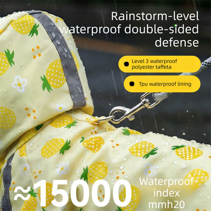 Yellow S size Pineapple Print Full-Cover Dog Raincoat with Transparent Hood, Waterproof Four-Leg Pet Rain Suit with Reflective Strips and Integrated Leash Ring for Small and Medium Dogs