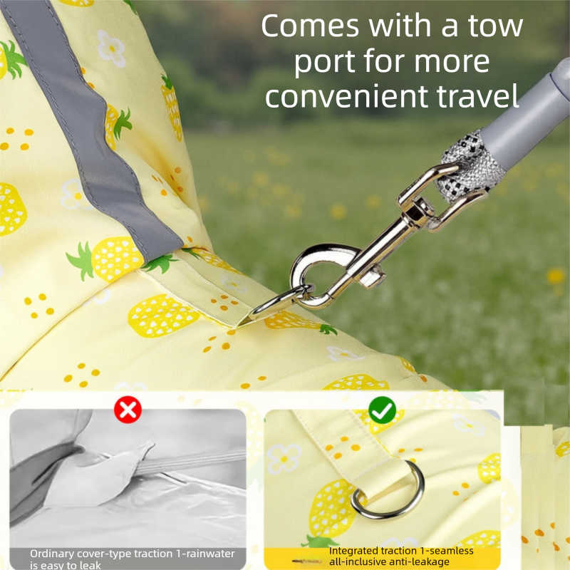 Yellow S size Pineapple Print Full-Cover Dog Raincoat with Transparent Hood, Waterproof Four-Leg Pet Rain Suit with Reflective Strips and Integrated Leash Ring for Small and Medium Dogs